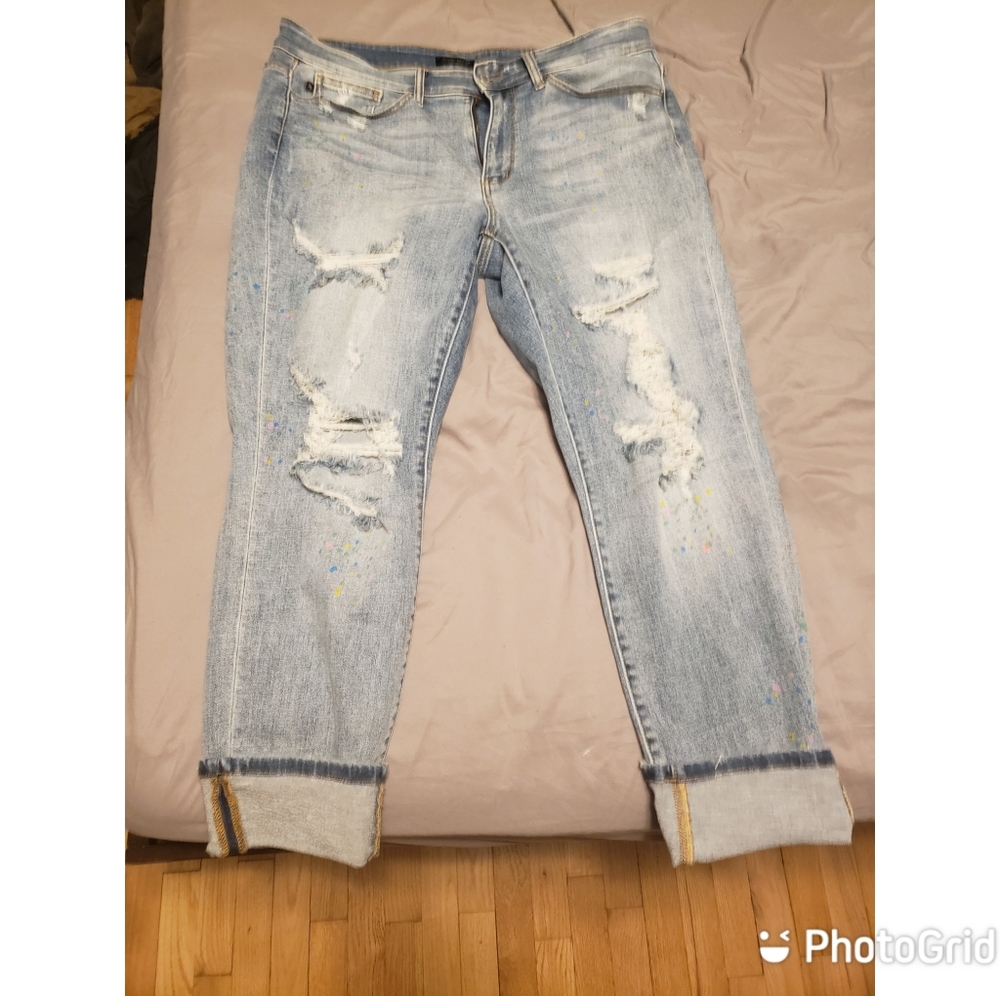 Judy blue destroyed rainbow paint splatter jeans size 16w boyfriend fit
